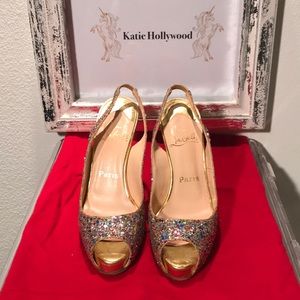 CHRISTIAN LOUBOUTIN multi glitter slingback heel